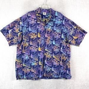 VTG Rum Reggae Hawaiian Shirt Mens 3X Multicolor Manta Ray Sea Turtle AOP Aloha